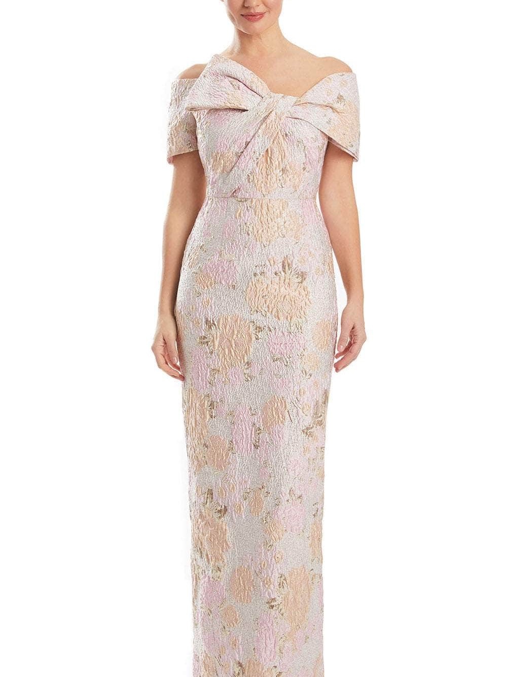 Alexander by Daymor Blush Metallic Brocade Bow Evening Gown